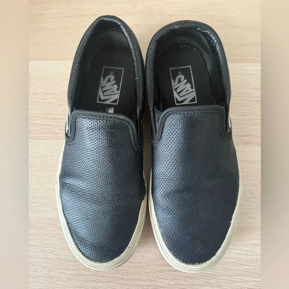 Women’s VANS, Slip On Shoes, Black Leather, Black Shoes size 8